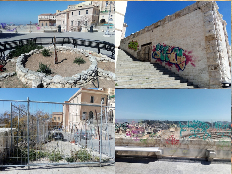 Il Bastione di Cagliari tra vasi rotti e marmi distrutti: “Truzzu, attendiamo da un anno il restyling del monumento”