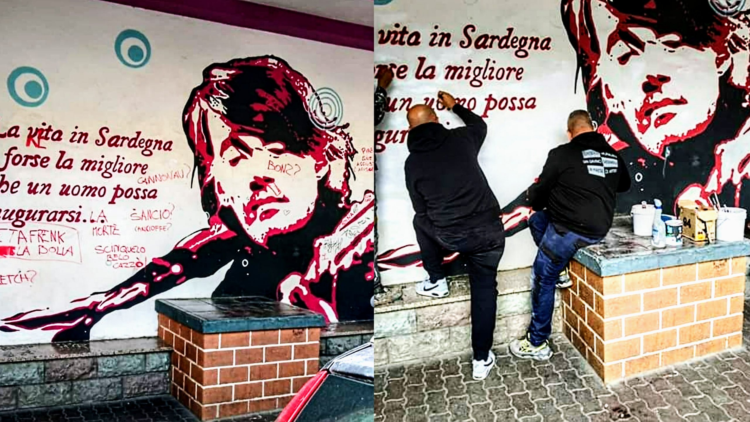 Scritte che esaltano la ketamina nel murale dedicato a Fabrizio De Andrè a San Gavino Monreale