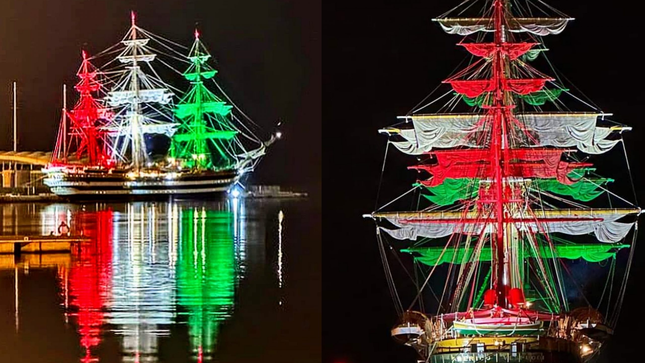 Cagliari, l’Amerigo Vespucci illumina la città: magia di colori per il veliero della Marina militare