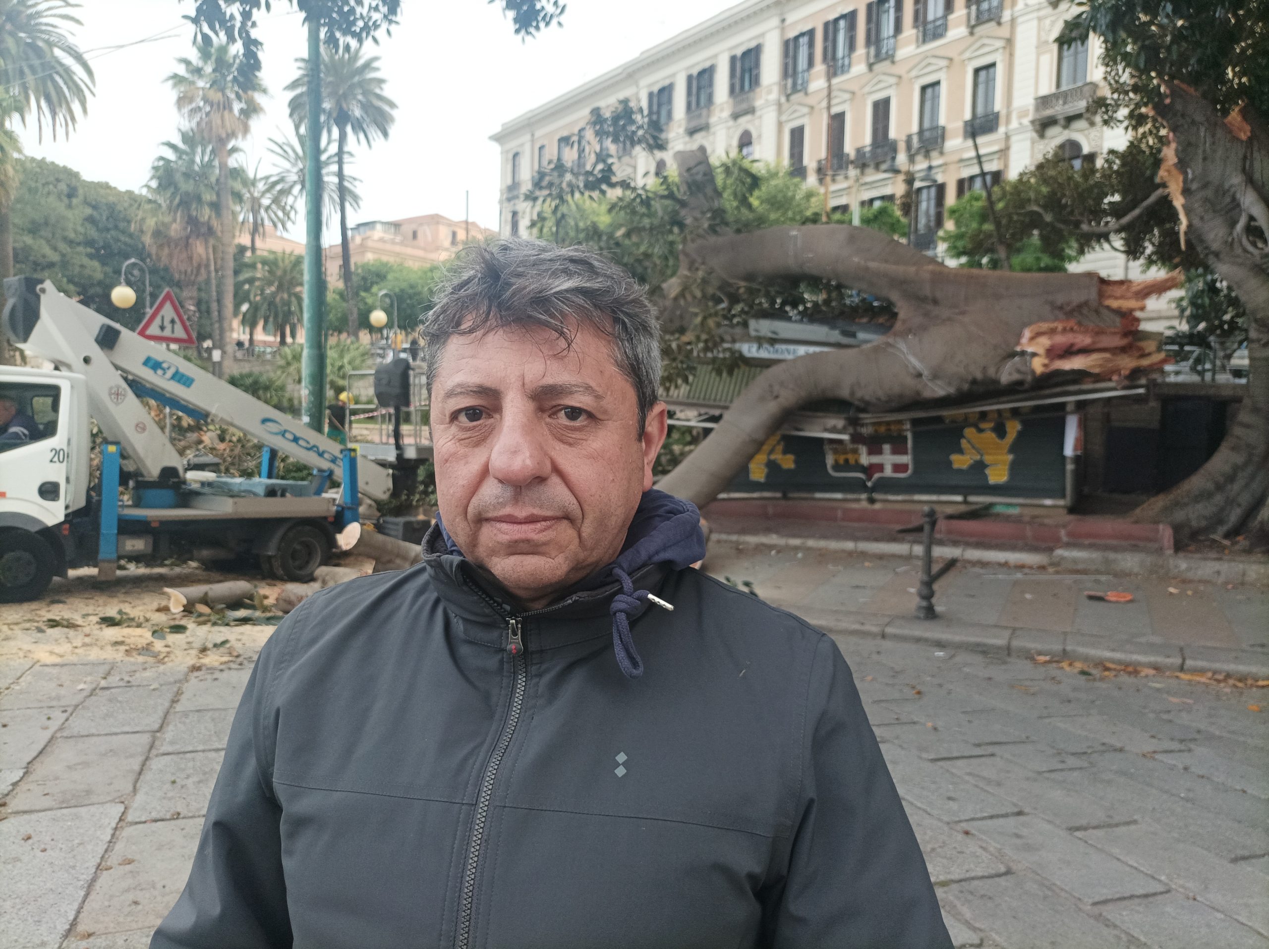 Edicola travolta dal ficus a Cagliari, lo choc dell’edicolante: “Potevo restare schiacciato”