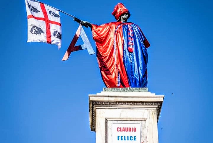 Cagliari, Carlo Felice diventa Claudio Felice e si veste con i colori rossoblù