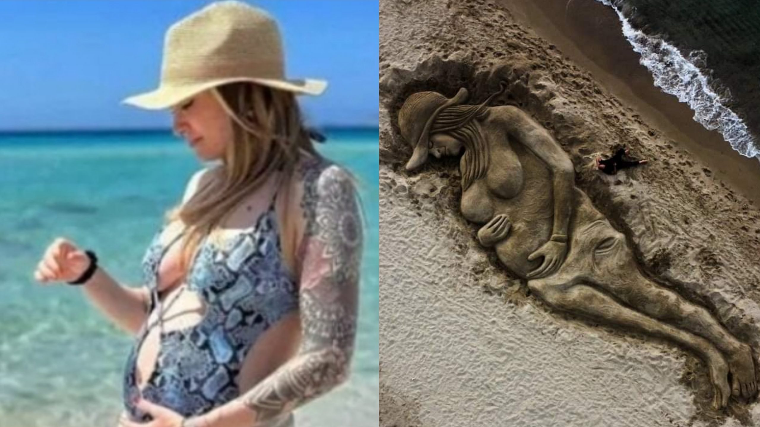 Platamona, una scultura di sabbia ritrae Giulia e il suo bimbo