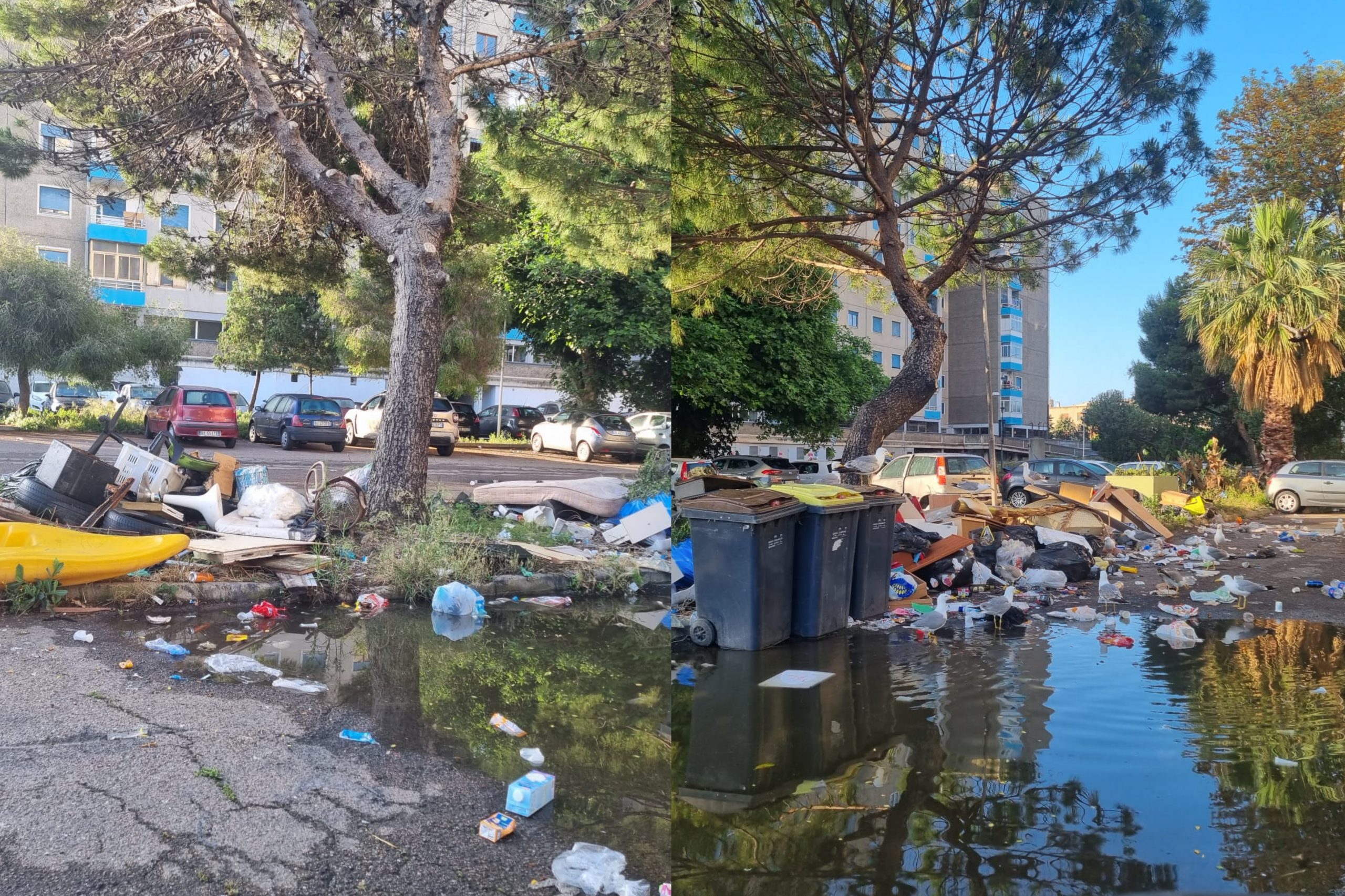 Cagliari, fogne ko e rifiuti ammassati in periferia: “Giriamo in canoa tra l’aliga”