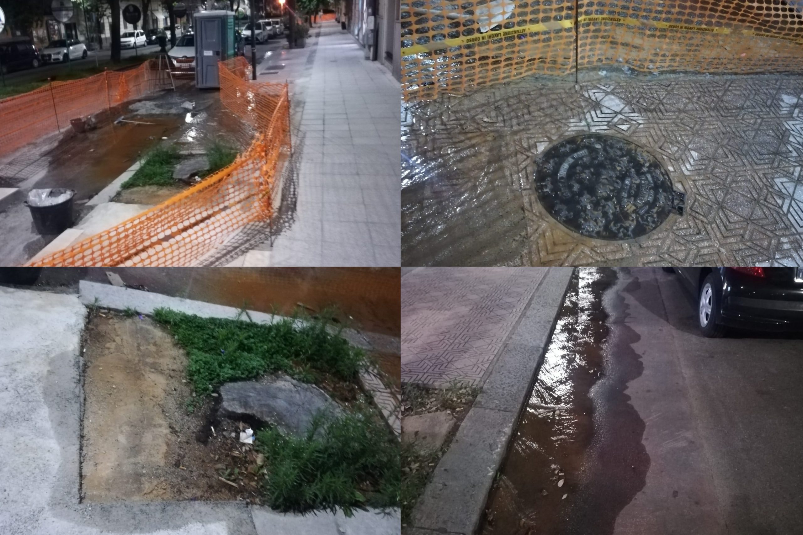 Cagliari, grossa perdita d’acqua accanto al cantiere di via Dante: migliaia di litri nelle fogne