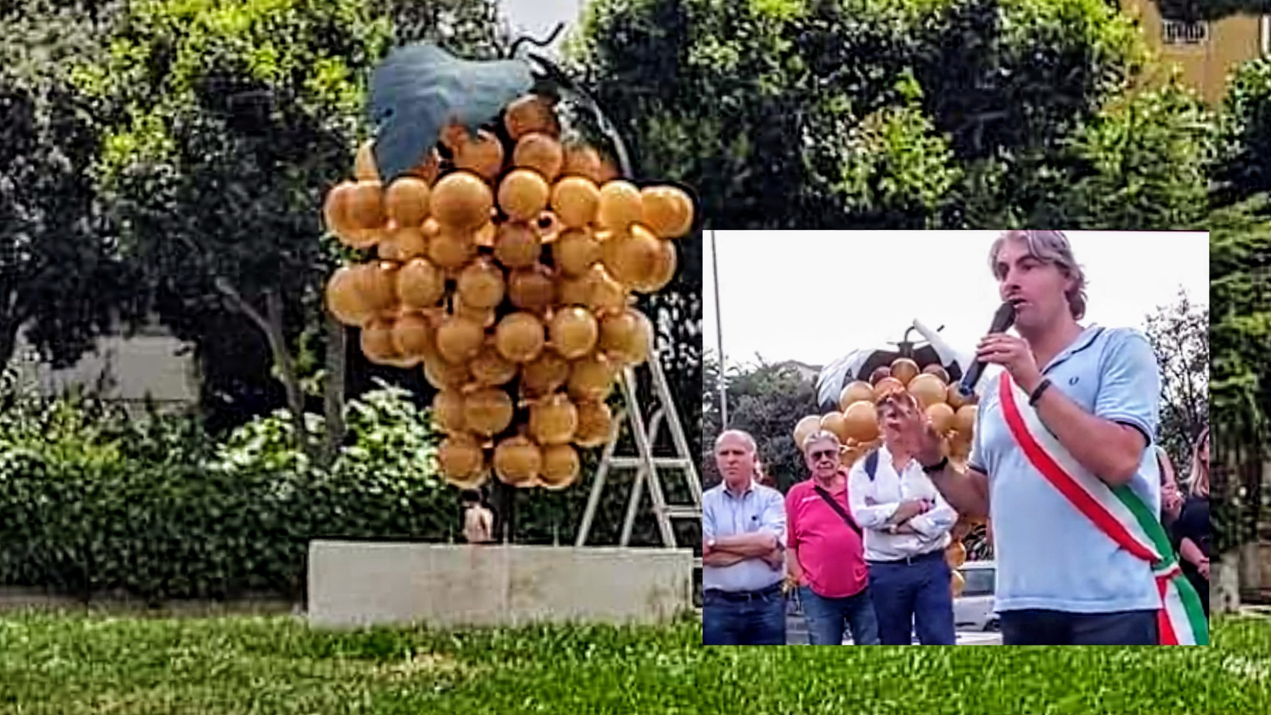 Monserrato, ecco il grappolo d’uva sulla rotonda: “Verranno a farsi i selfie come in Costa Smeralda”