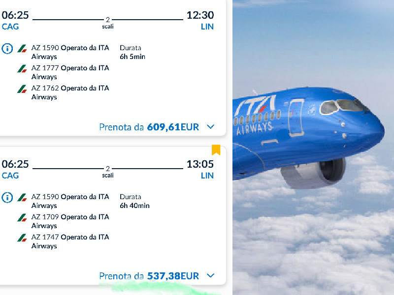 Continuità beffa per i sardi: “Volo Elmas-Milano introvabile da residente, 600 euro con due scali”