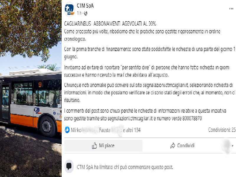 Cagliari, rivolta sui social per i soldi del bonus bus finiti: il Ctm vieta i commenti