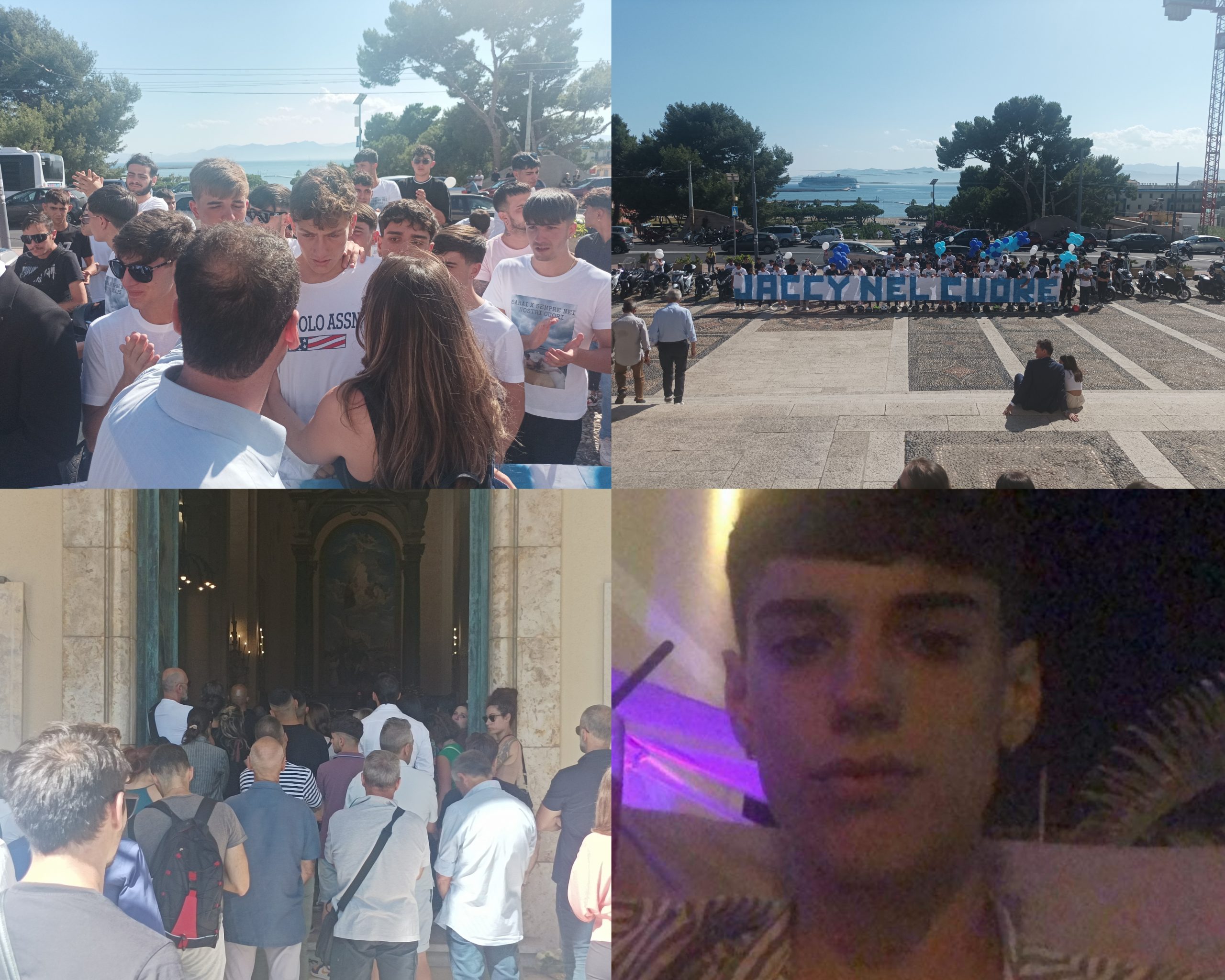 Cagliari, folla a Bonaria per l’addio a Jacopo Barbarossa: petardi, palloncini e il rombo delle moto 