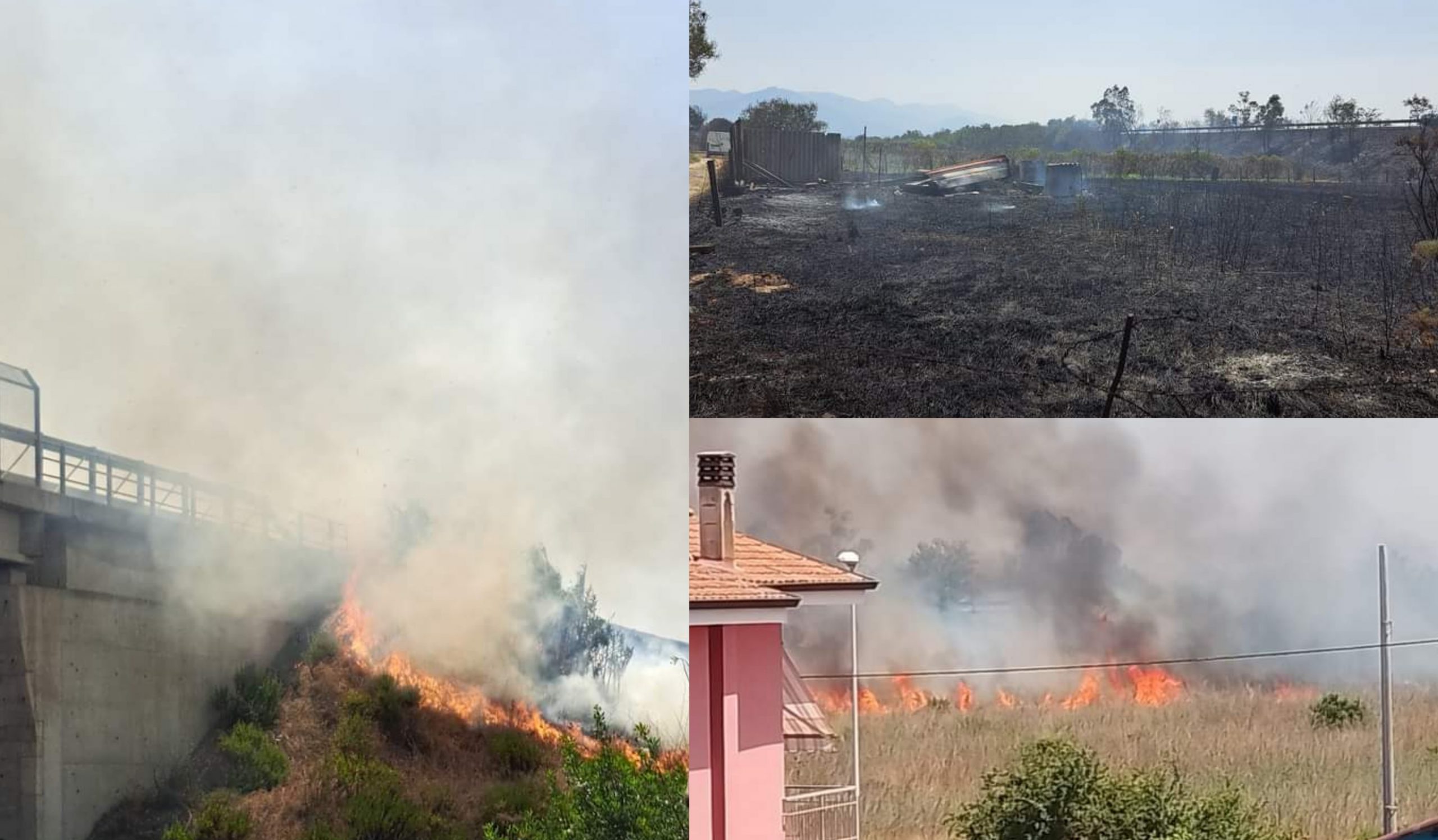 Paura a San Gavino, vasto incendio alla periferia del paese: chiusa la statale 197