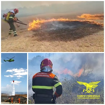Fiamme a Dolianova, sul posto anche un elicottero della Forestale