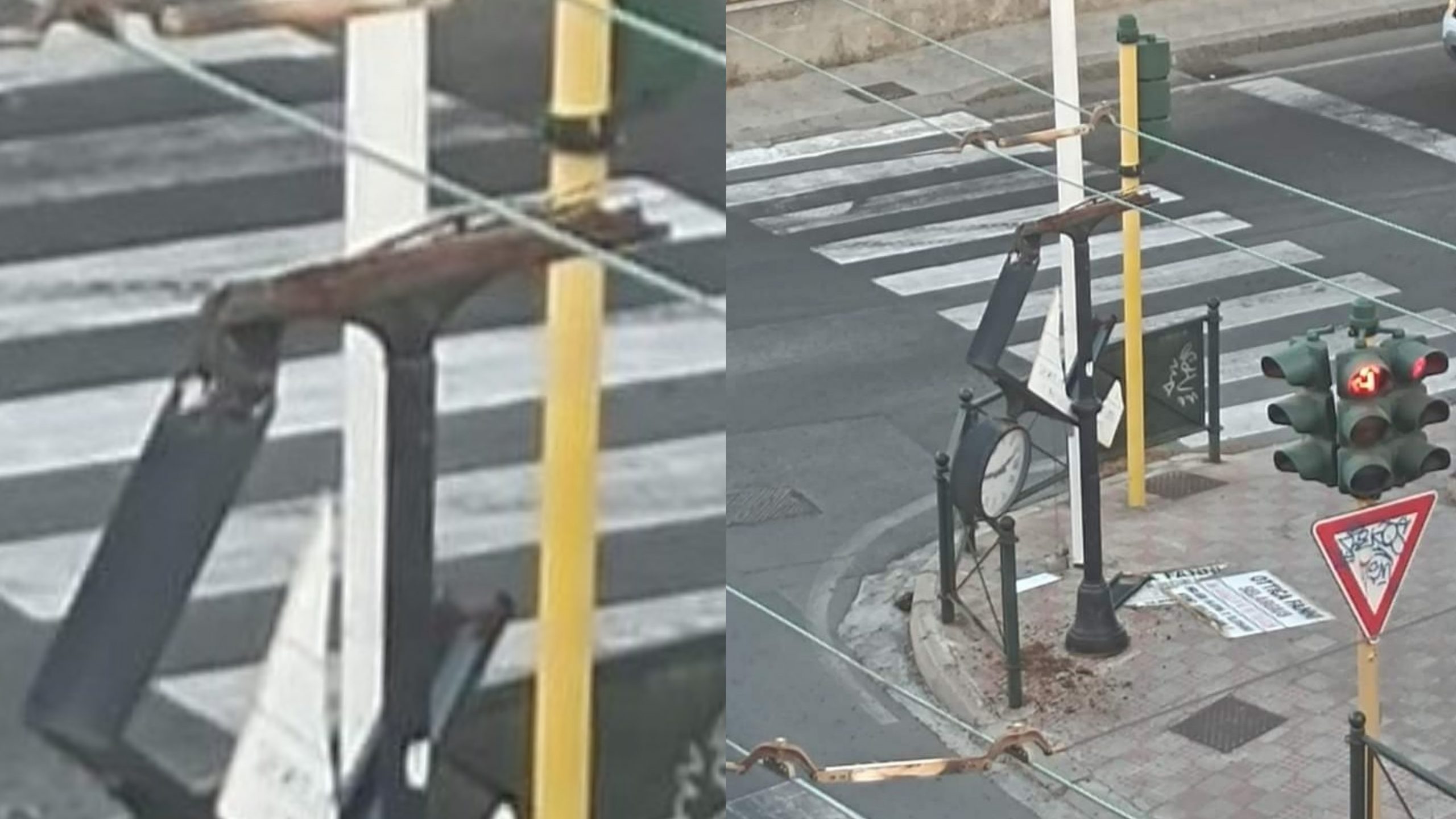 Quartucciu, il vento ha spezzato in due il sostegno dell’orologio in via Rosselli