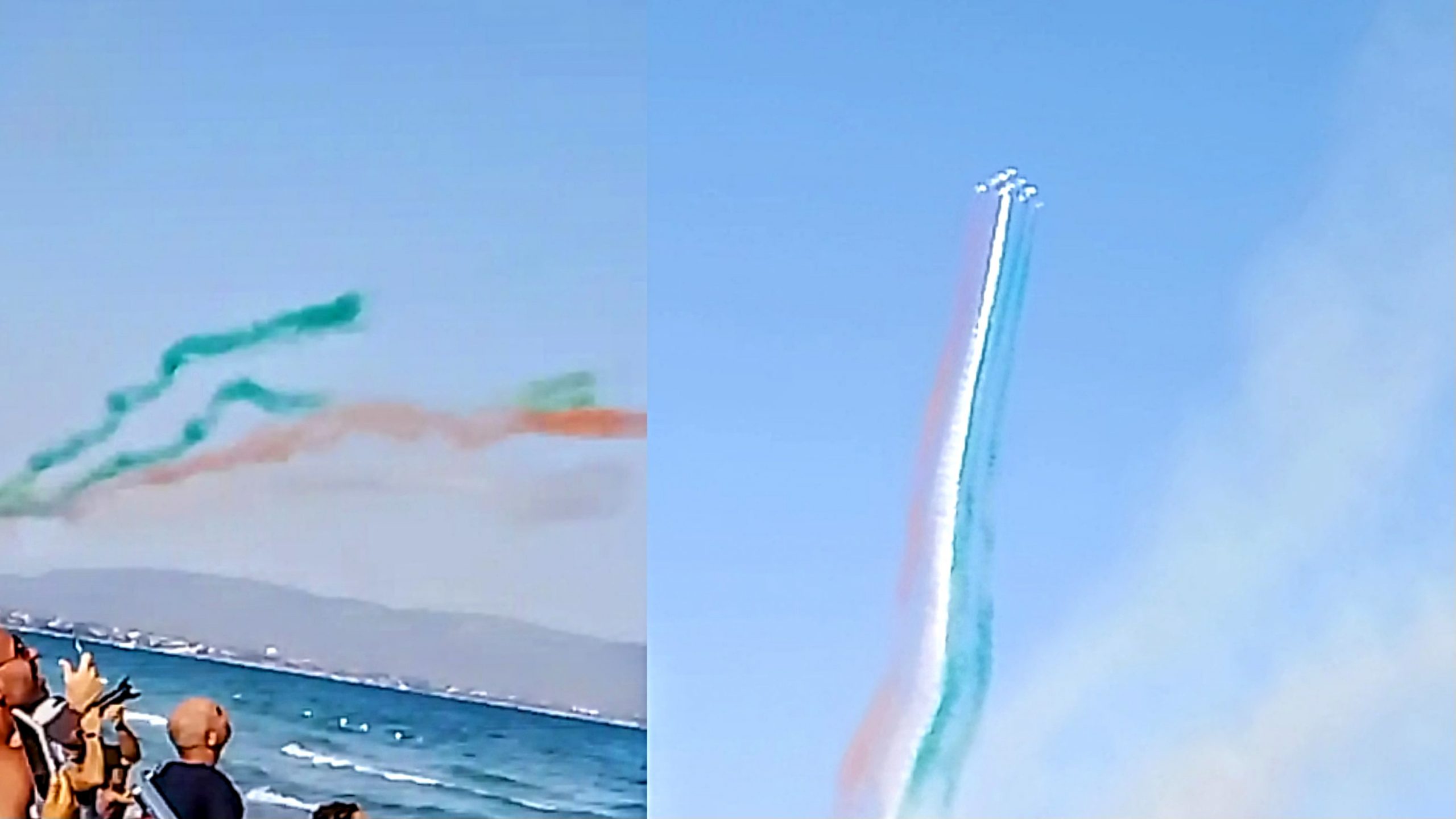 Cagliari, tutti col naso all’insù: ecco le frecce tricolori sfrecciare al Poetto (VIDEO)