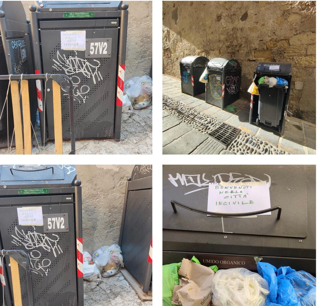 Cagliari, buon Ferragosto: cassonetti divelti e rifiuti ovunque a Castello