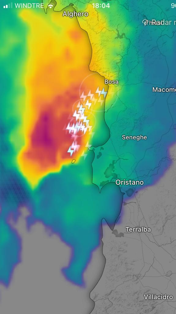 Sardegna, ecco il maltempo in arrivo: la mappa dei fulmini nell’alto Oristanese