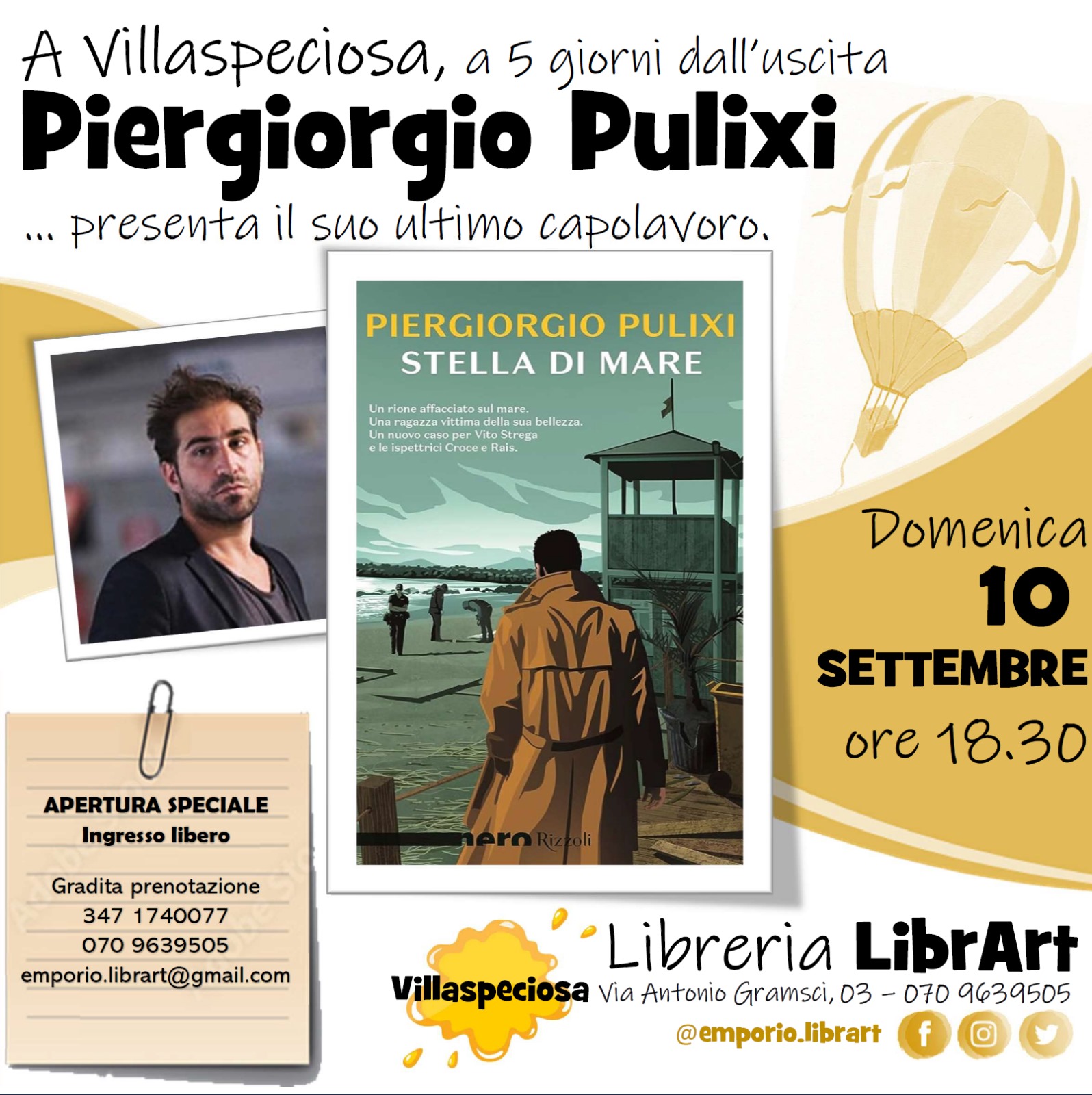 Villaspeciosa, Piergiorgio Pulixi presenta il suo nuovo romanzo alla libreria “LibrArt”