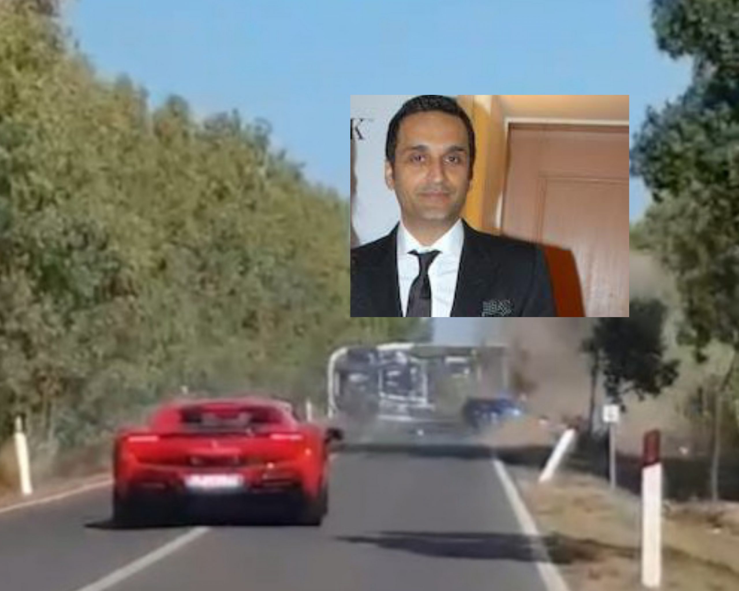 Morti carbonizzati nella Ferrari che si schianta sulla 195, milionario indiano indagato per omicidio stradale