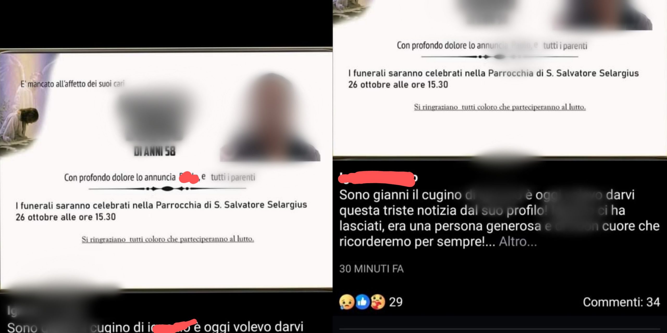 Selargius, necrologio fake: 58enne dato per morto sul gruppo social del paese