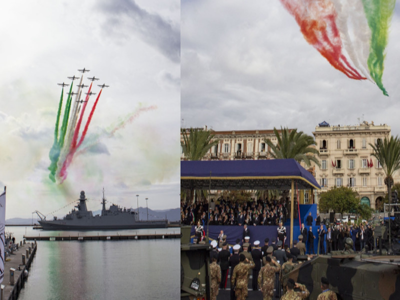 Le evoluzioni e i 21 colpi di cannone, a Cagliari le emozionanti frecce tricolori sorvolano il porto