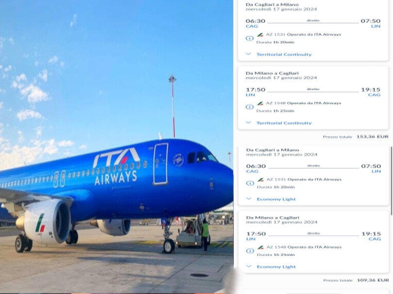Aerei, salasso infinito per i sardi con Ita: chi non è residente paga il 30% in meno