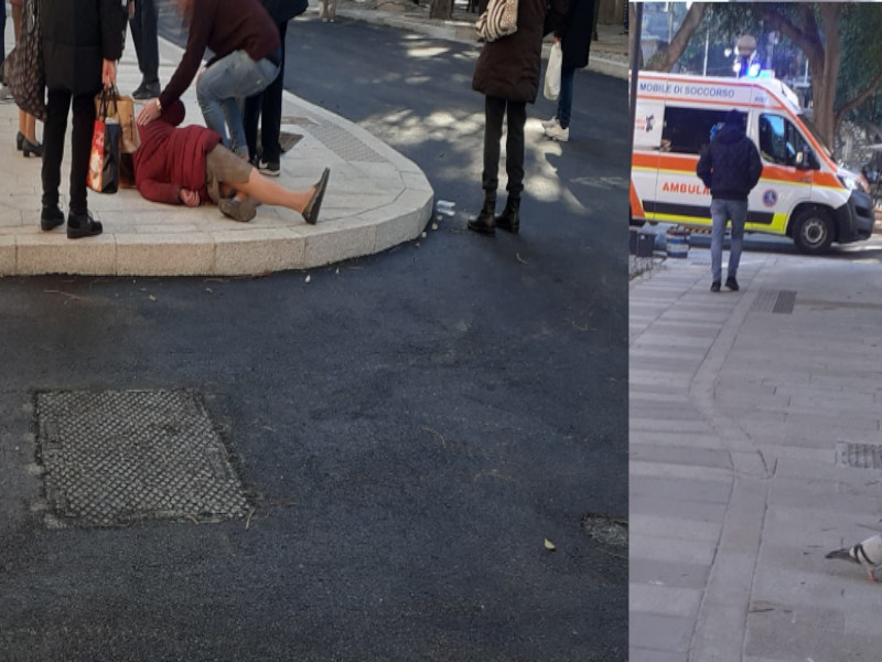 Anziana inciampa e cade nel nuovo viale Trieste a Cagliari, i soccorritori arrivano a piedi