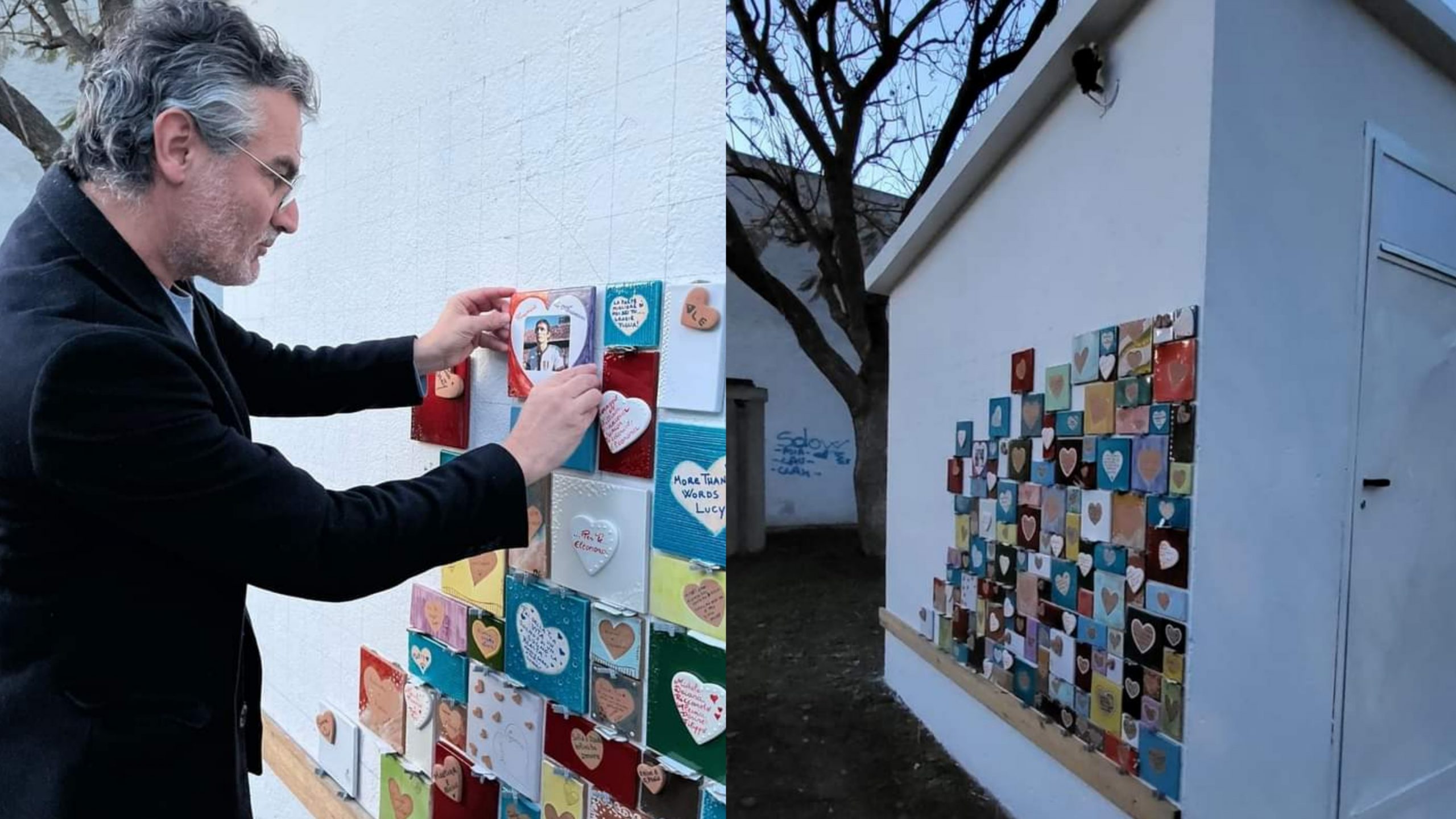 Assemini, un’anonima parete di un piccolo edificio comunale trasformata nel muro dell’amore