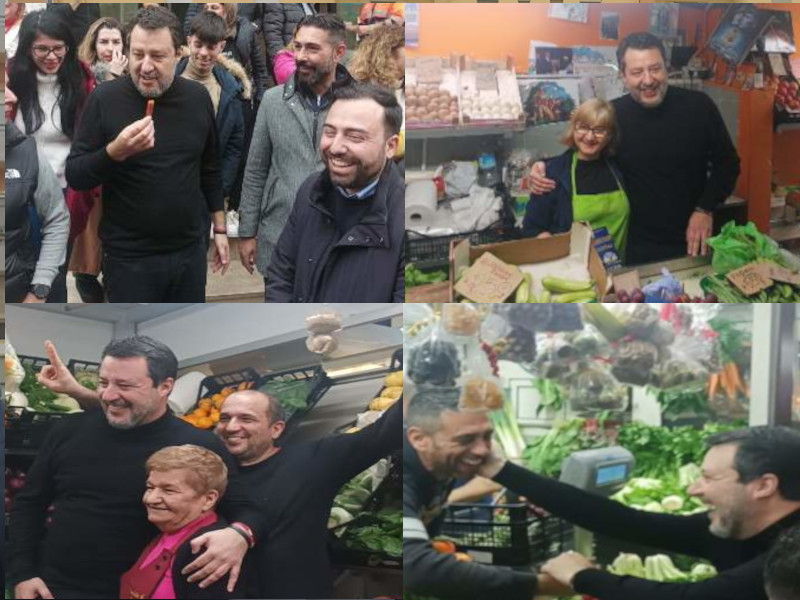 Cagliari, Salvini senza Truzzu al mercato di San Benedetto: selfie e scorpacciate di pesce per il leader leghista