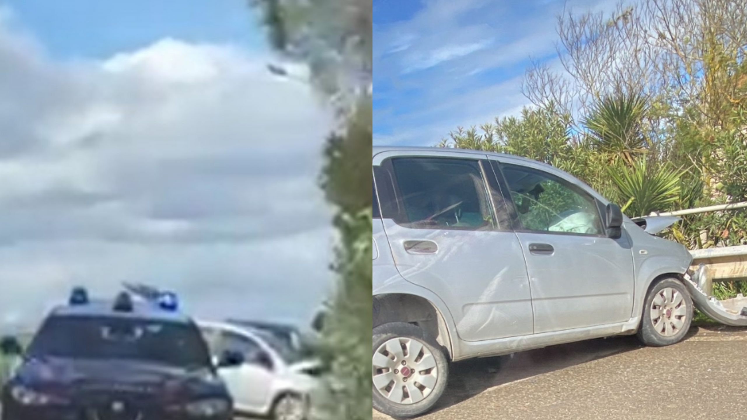 Samassi, brutto incidente lungo la circonvallazione del paese: una Panda si schianta contro il guard-rail, automobile distrutta