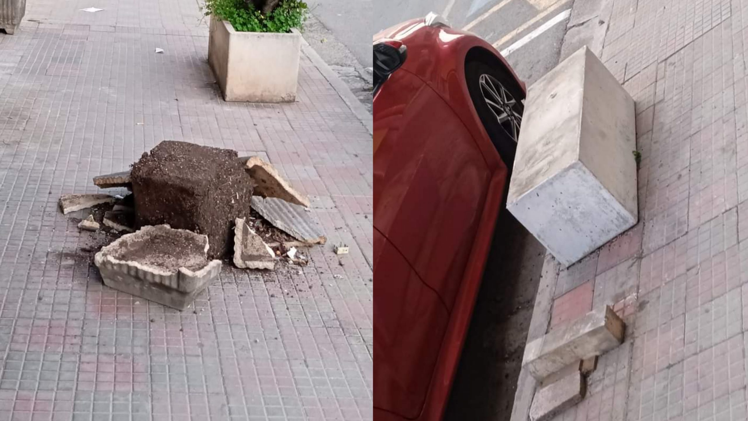 Raid a Quartucciu, vandali scatenati distruggono fioriere e blocchi in pietra in via Rosselli