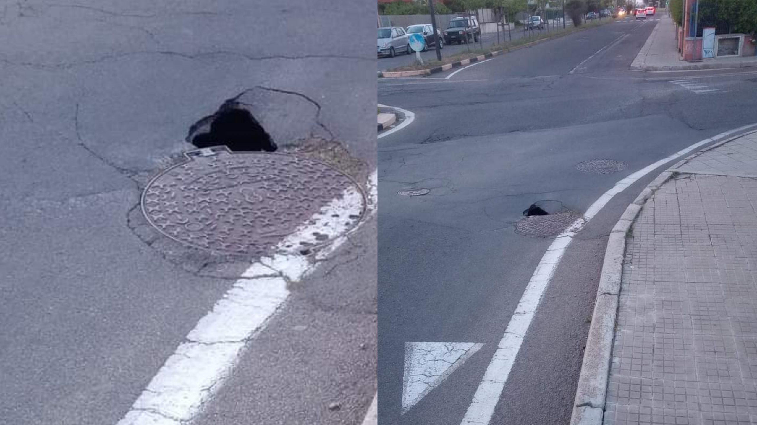 Selargius, una voragine a due passi dalla rotatoria tra via Vienna e via Parigi