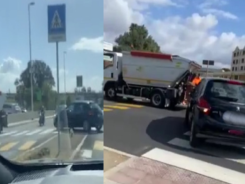 Cagliari, manovra folle in via Peretti: un automobilista fa inversione di marcia sulle strisce rialzate