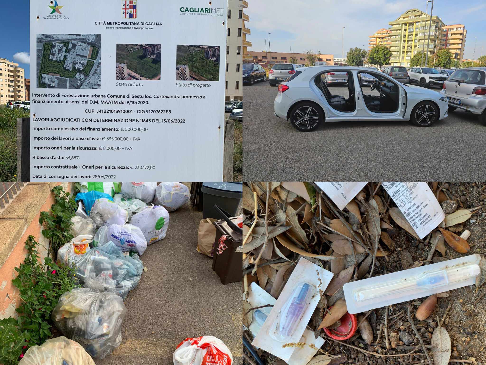 Sestu, a Cortexandra auto smantellate dai ladri e palazzi avvolti dalle discariche: “Hanno vandalizzato anche il nuovo giardino”