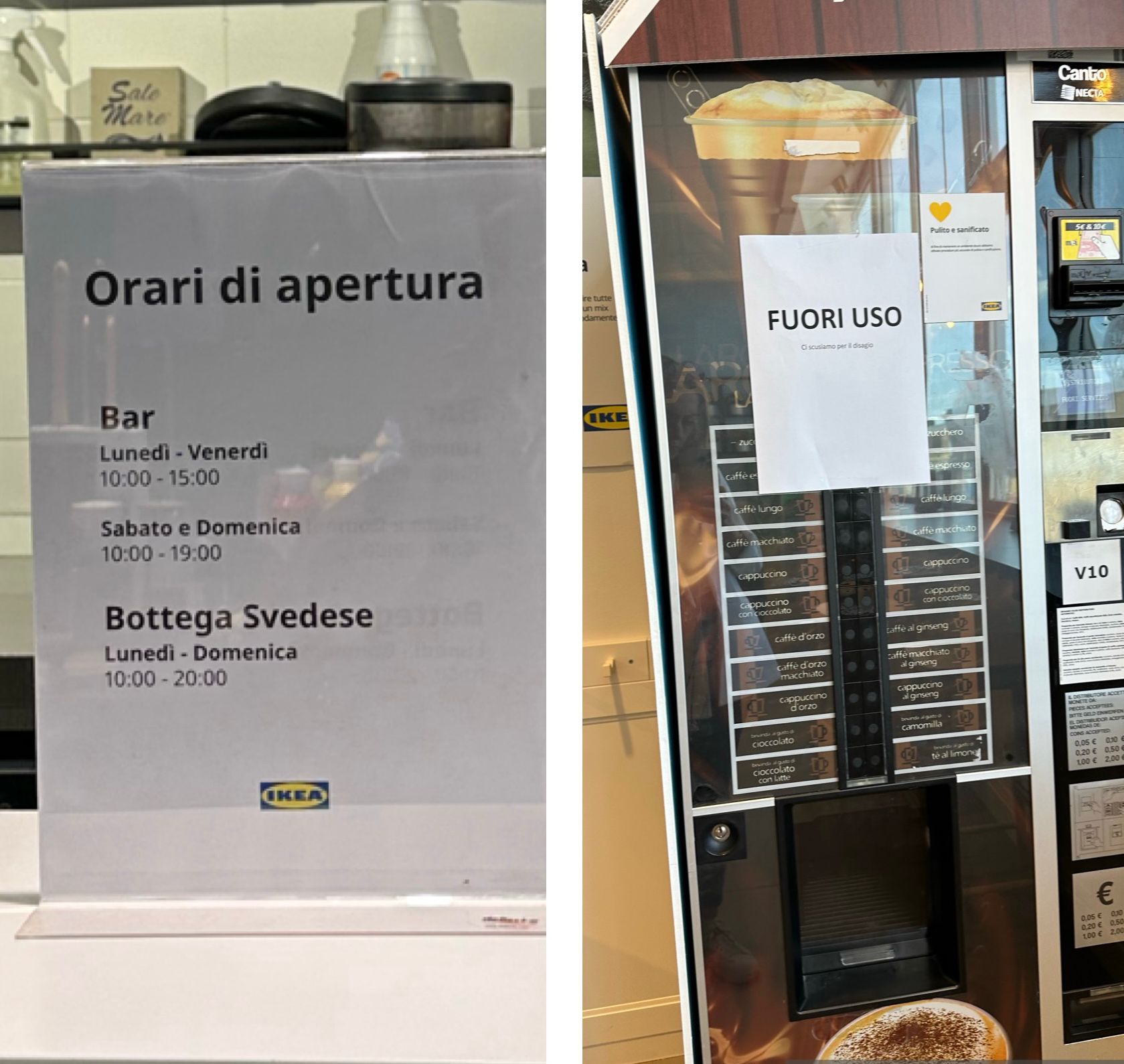 Bar aperto solo fino alle 15 e macchinetta fuori uso, caffé vietato nella mini Ikea semi abbandonata di Cagliari