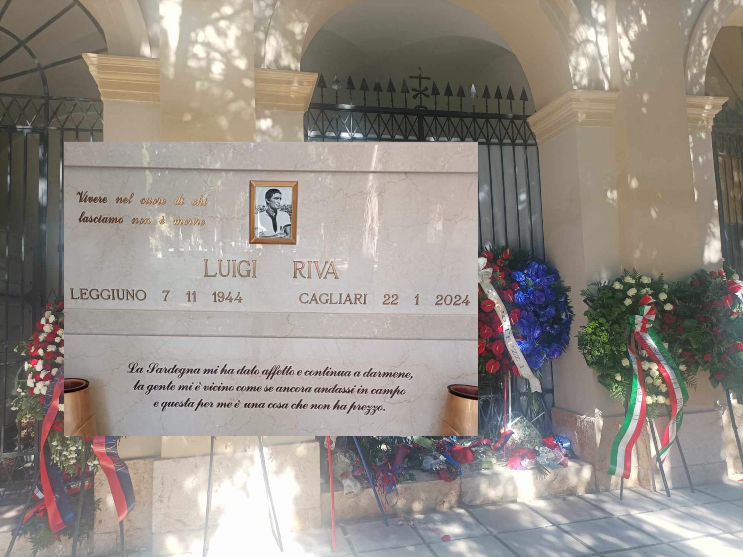 Cagliari, la tomba di Gigi Riva è completa: ecco la lapide con foto e dedica di Rombo di Tuono