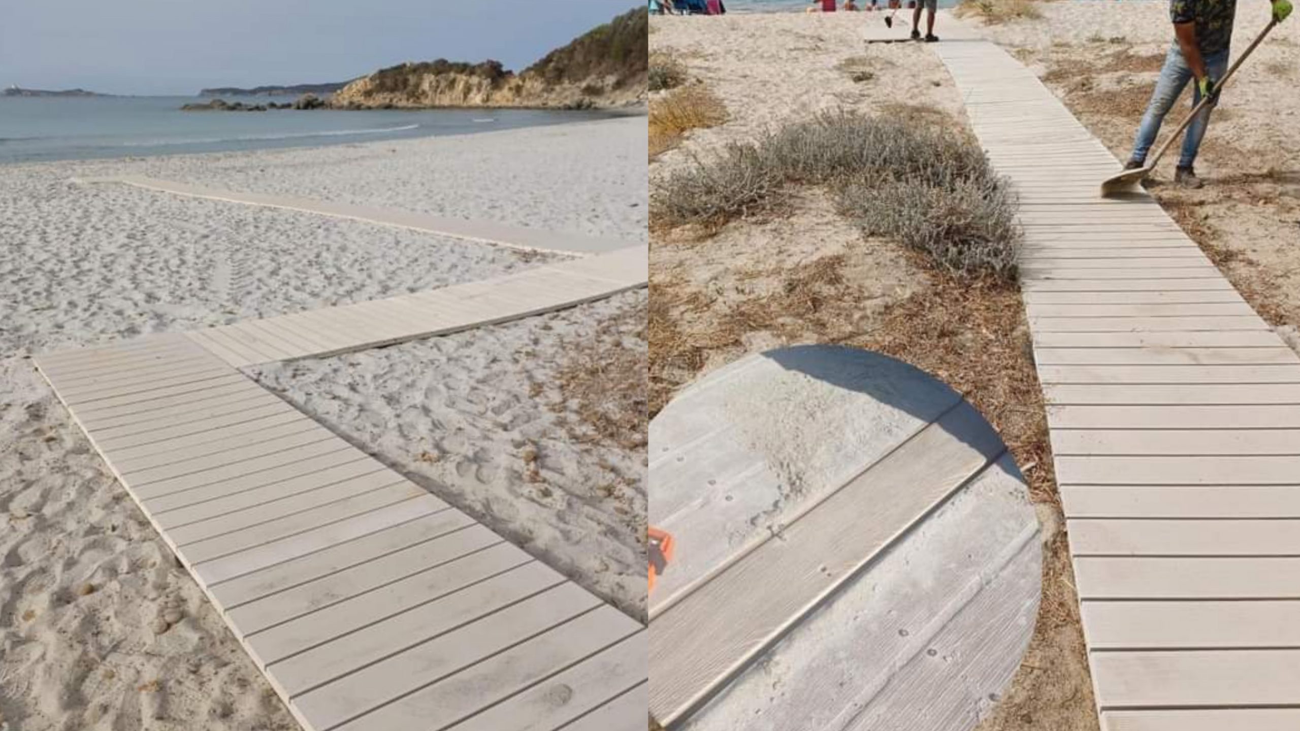 Villasimius, passerelle in legno sulla spiaggia per proteggere i granelli di sabbia