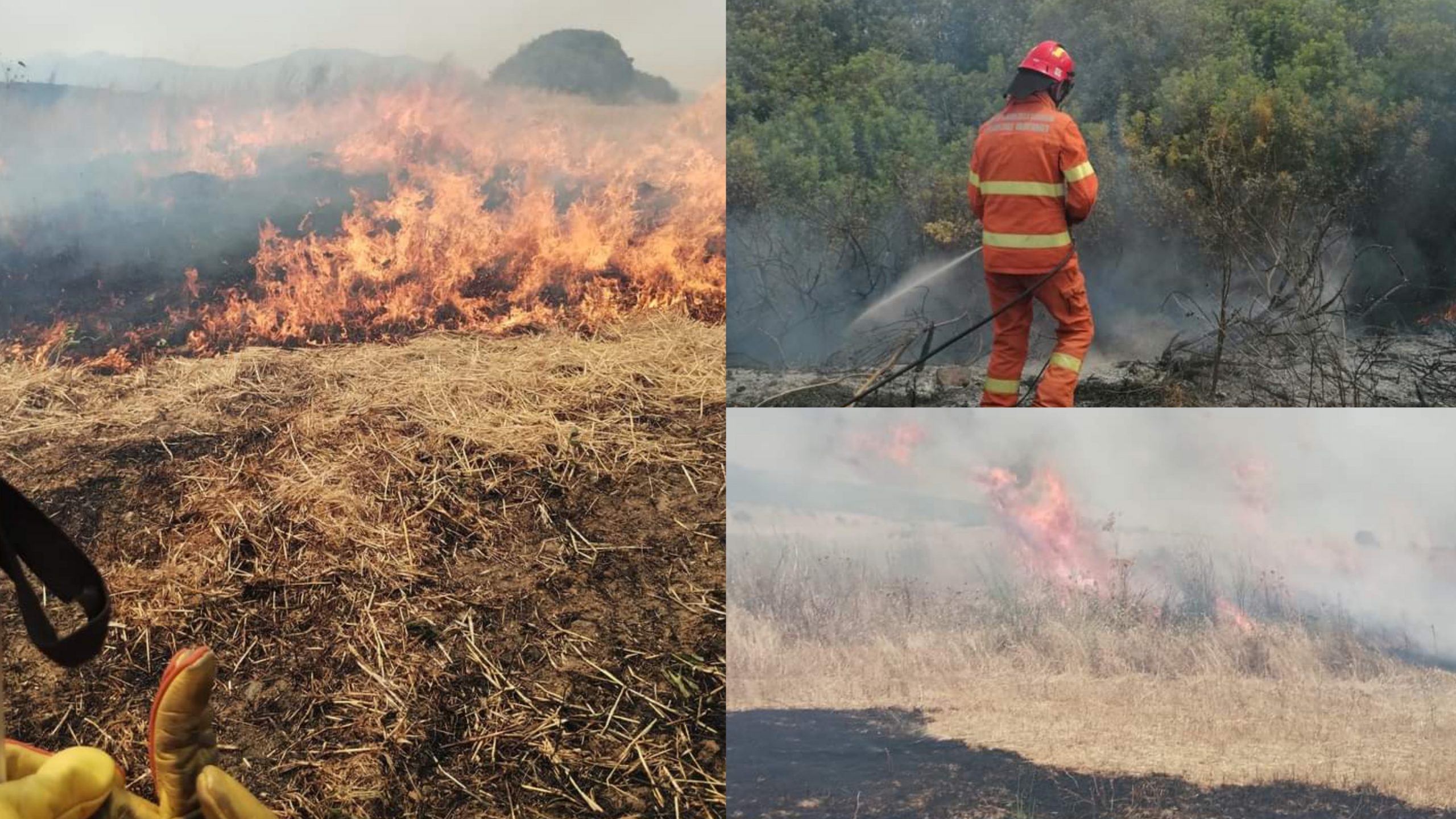 Siliqua, decine tra volontari e agricoltori in campo per domare le fiamme sulla Ss 130