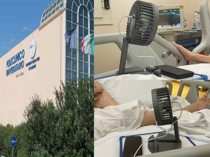 Monserrato, caldo insopportabile e condizionatori rotti al Policlinico: “Pazienti stremati, i ventilatori portatili non bastano”