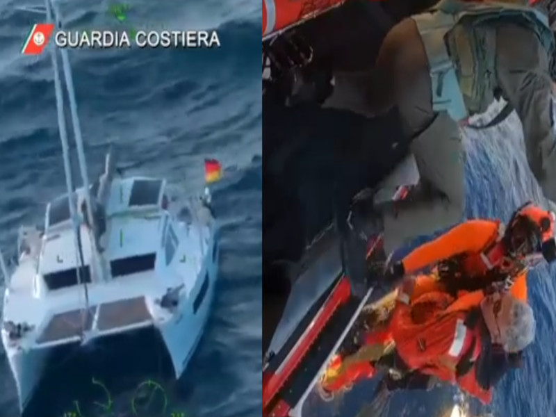 Catamarano si incaglia nelle reti delle tonnare a Portoscuso, due pescatori tedeschi salvati dalla Guardia Costiera