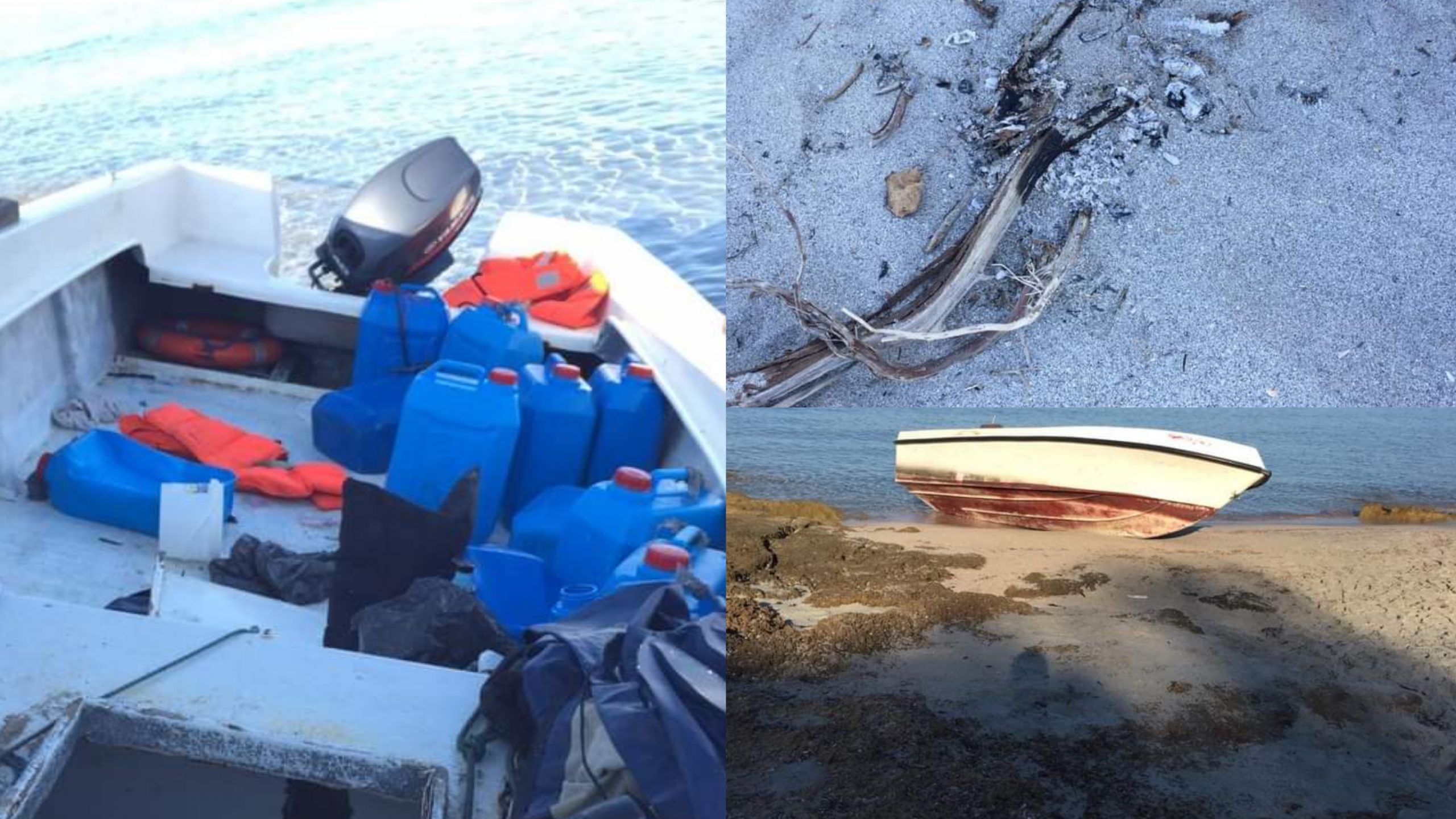 Porto Pinetto, barchino abbandonato con bidoni e indumenti