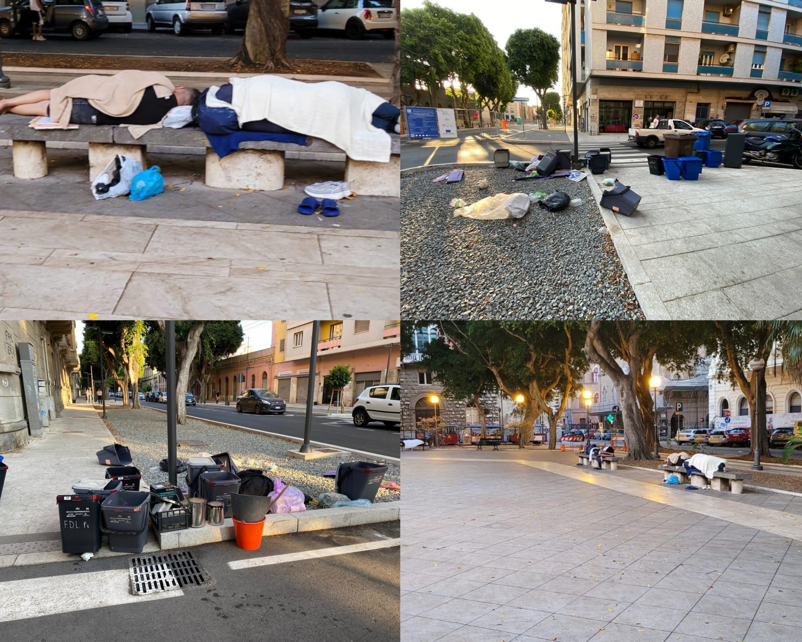 Cagliari, bivacchi nella piazza del Carmine senza eventi e cumuli di spazzatura nel nuovo viale Trieste