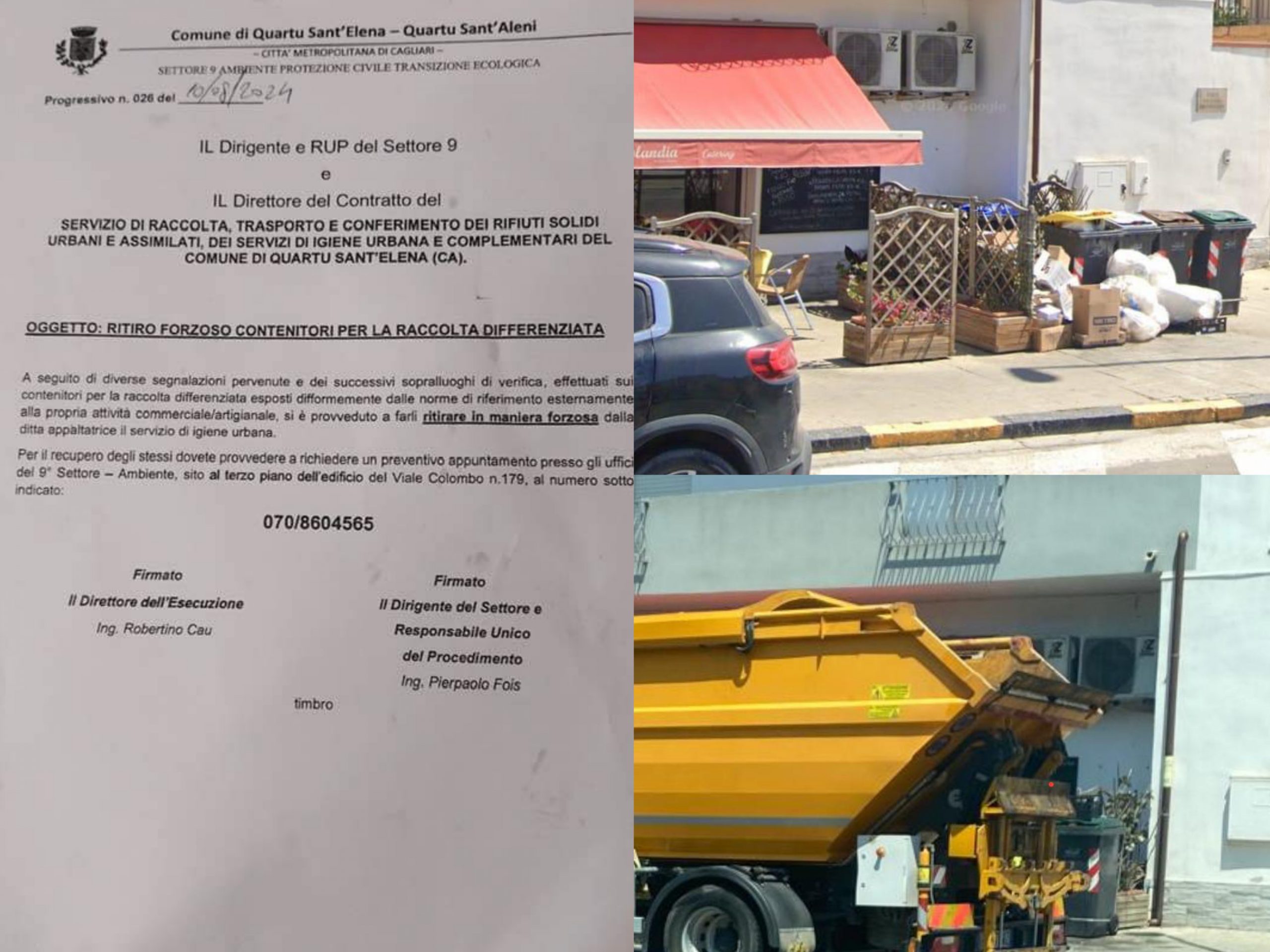 Troppi rifiuti per strada a Quartu, mastelli confiscati alla titolare di una rosticceria: “E presto le multe”