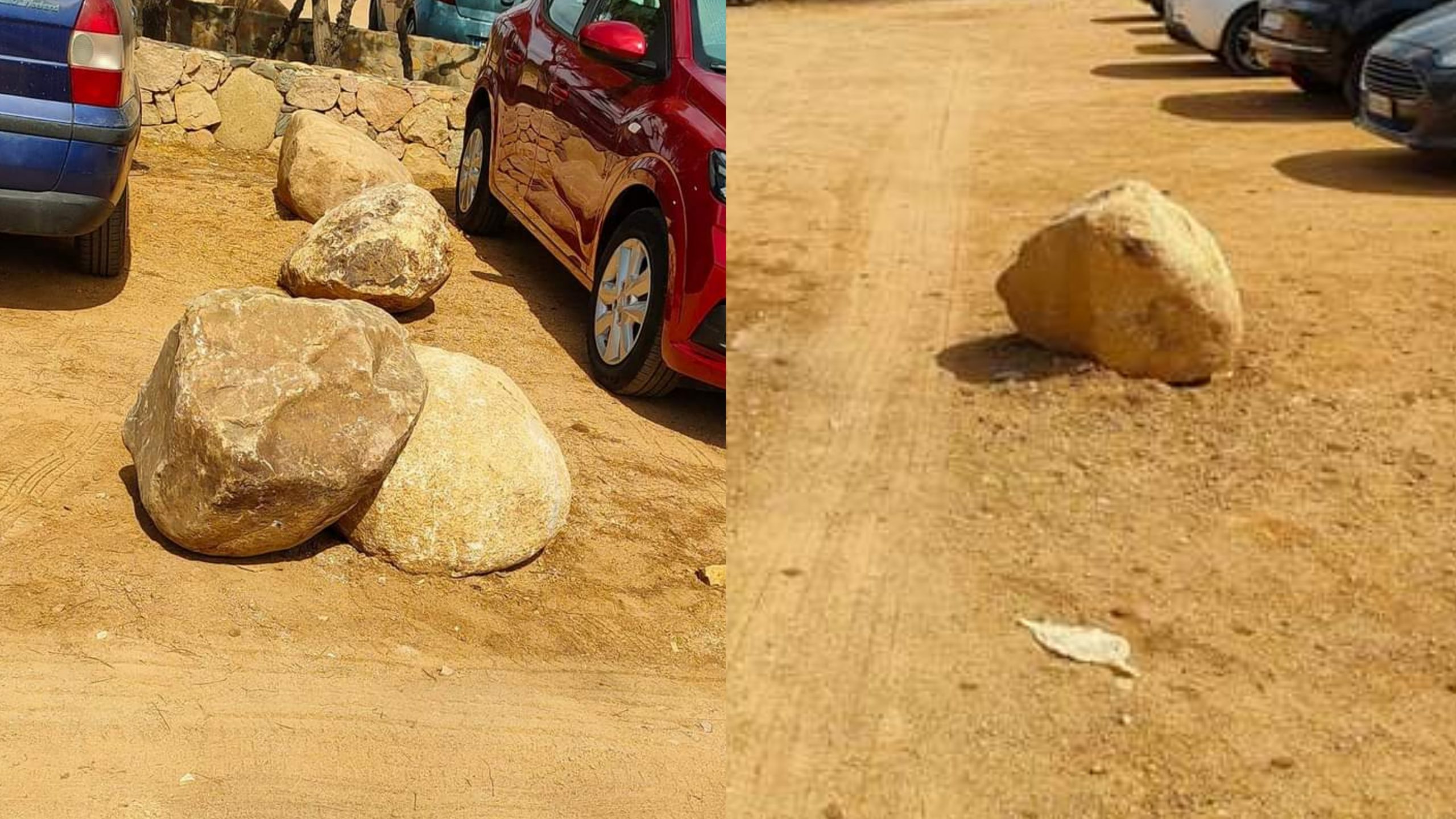 Capoterra, bloccati in piena notte dentro il parcheggio di Maddalena Spiaggia: auto intrappolata da un macigno