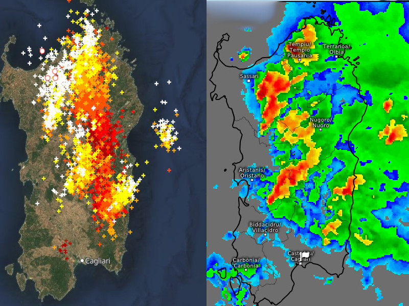 Il maltempo picchia forte nel centronord della Sardegna, tempesta di fulmini: piogge leggere sul Cagliaritano