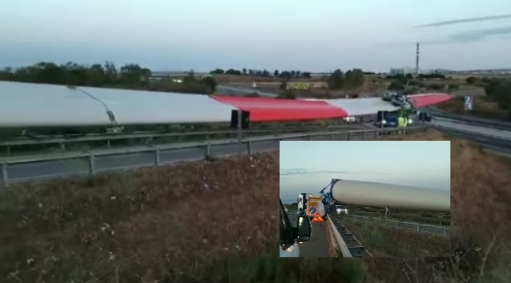 Samassi, pala eolica incastrata durante il trasporto: svincolo della Carlo Felice bloccato da nove ore