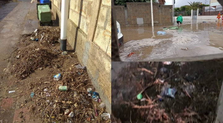 Pirri, cumuli di detriti su strade e marciapiedi dopo la bomba d’acqua