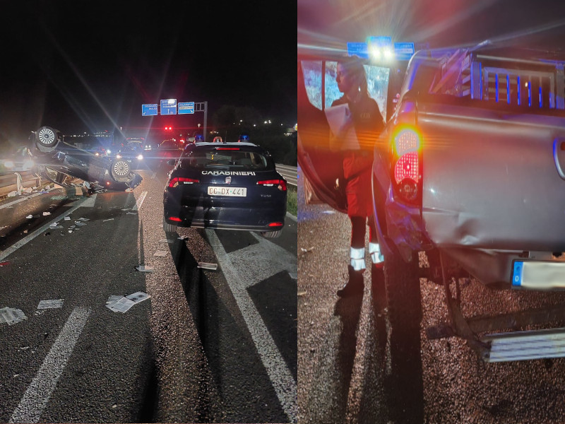 Pauroso schianto sulla 554 a Selargius, Fiat tampona un fuoristrada e si ribalta: due feriti