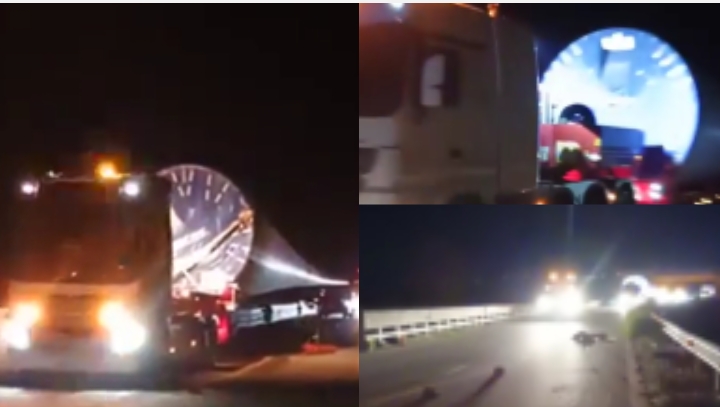 Nuraminis, la carovana delle pale eoliche passa lungo il cantiere della Ss 131: “Strada concessa per un mese”