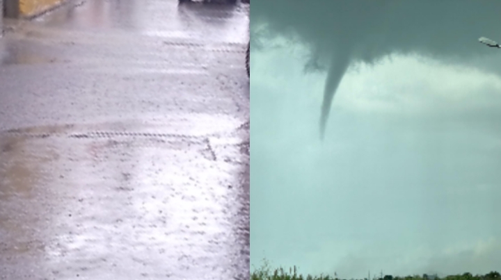 Samassi, funnel cloud e bomba d’acqua improvvisa: strade e piazze allagate
