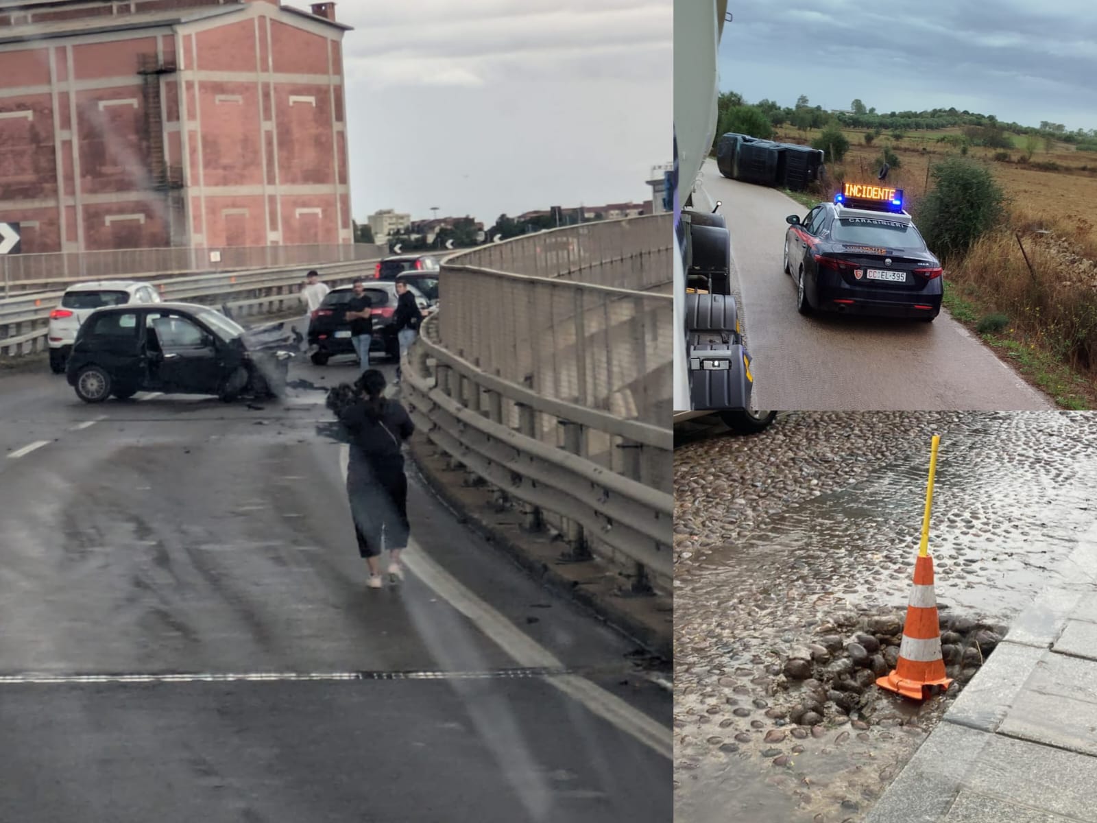 Caos maltempo, buche nelle strade e auto fuori strada: la pioggia manda in tilt Cagliari e dintorni