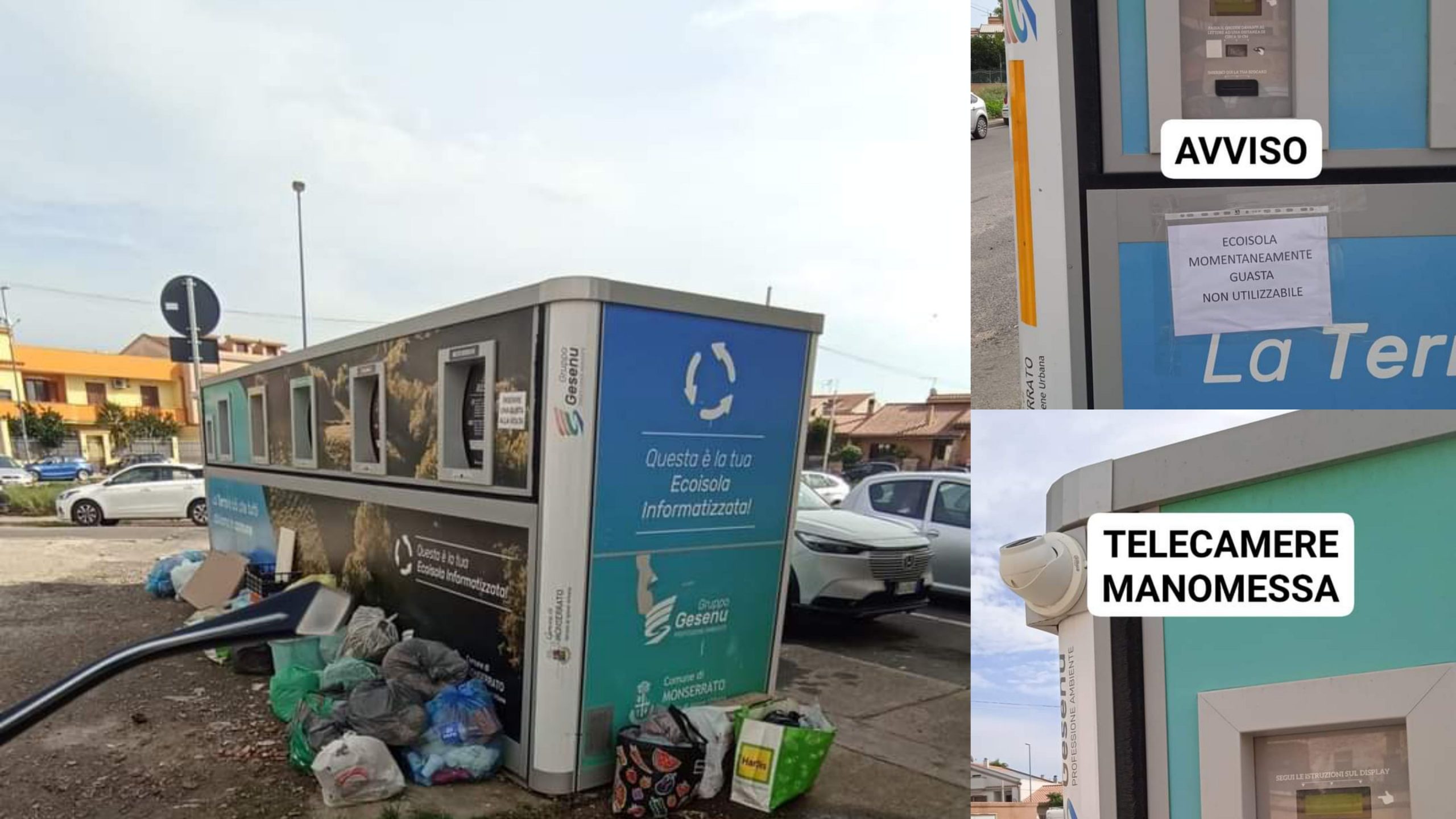 Ecoisole ko a Monserrato: forzati gli sportelli per il conferimento e telecamere manomesse