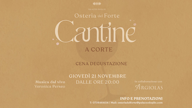 Cantine a Corte con Argiolas, appuntamento il 21 novembre